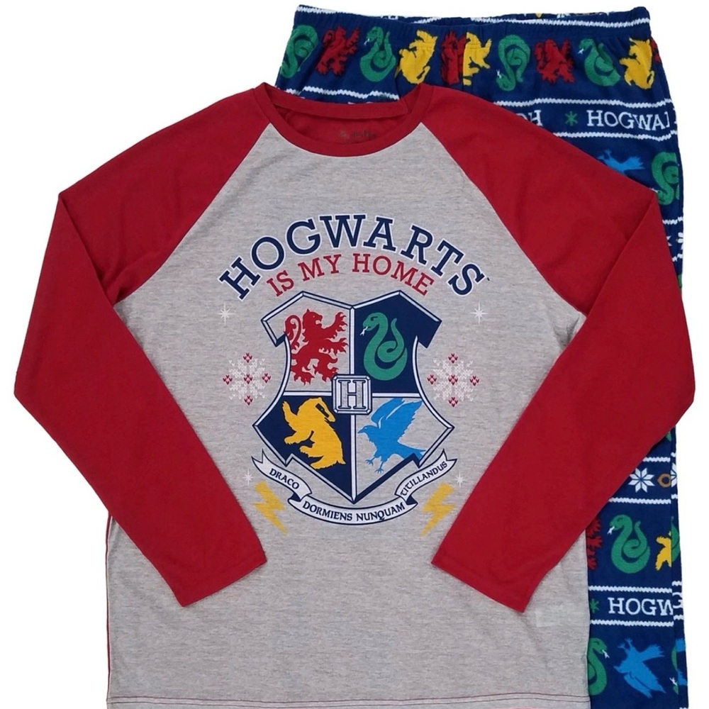 Harry Potter Hogwarts Men 2-Piece Red Blue Sleep Set Sleepwear Pajama Set XL NWT